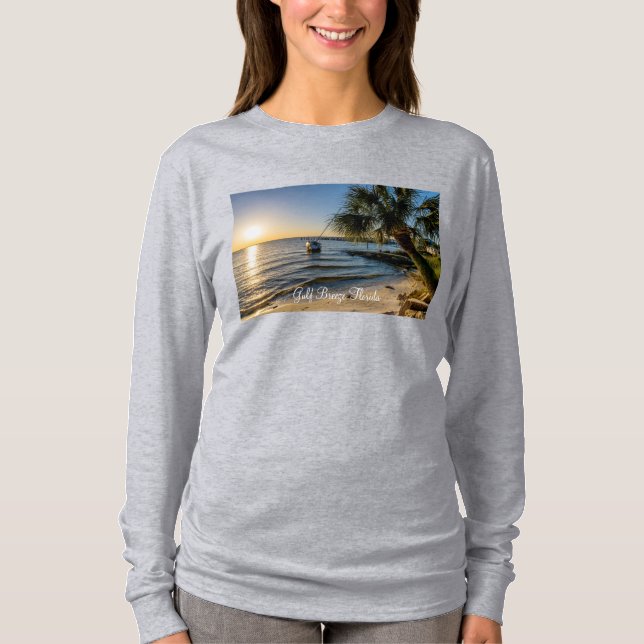 Florida Leaning Handflatan Träd Sunset Långärmad S T Shirt (Framsida)
