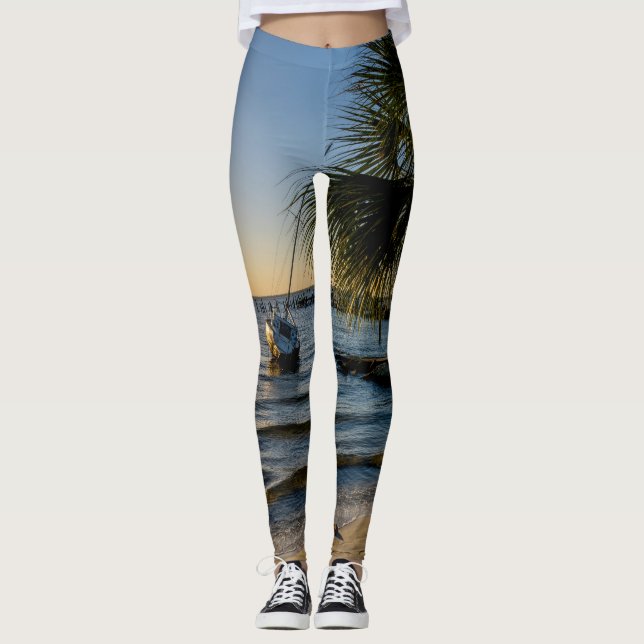 Florida Leaning Handflatan Träd Sunset Leggings (Framsida)