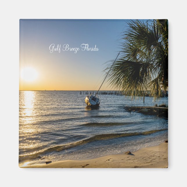 Florida Leaning Handflatan Träd Sunset Magnet (Framsidan)
