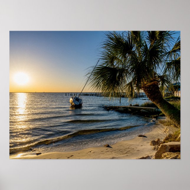 Florida Leaning Handflatan Träd Sunset Poster (Framsidan)
