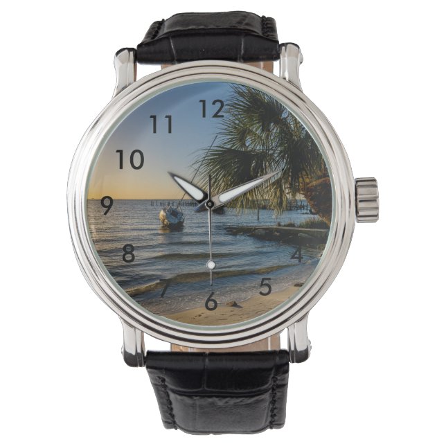 Florida Leaning Handflatan Träd Sunset Wrist Watch Armbandsur (Framsida)