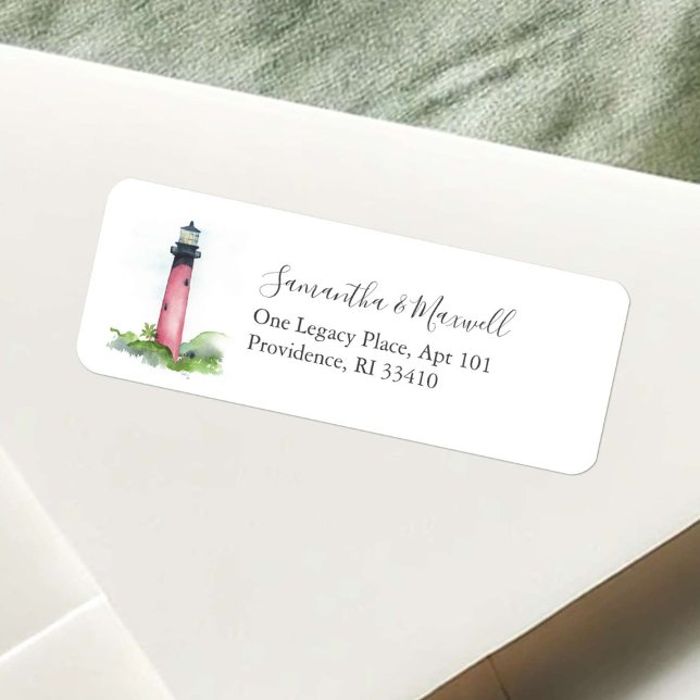 Florida Lighthouse Bröllop Returetiketter Returadress Etikett (Lighthouse return address labels watercolor art by Victoria Grigaliunas of Do Tell A Belle)