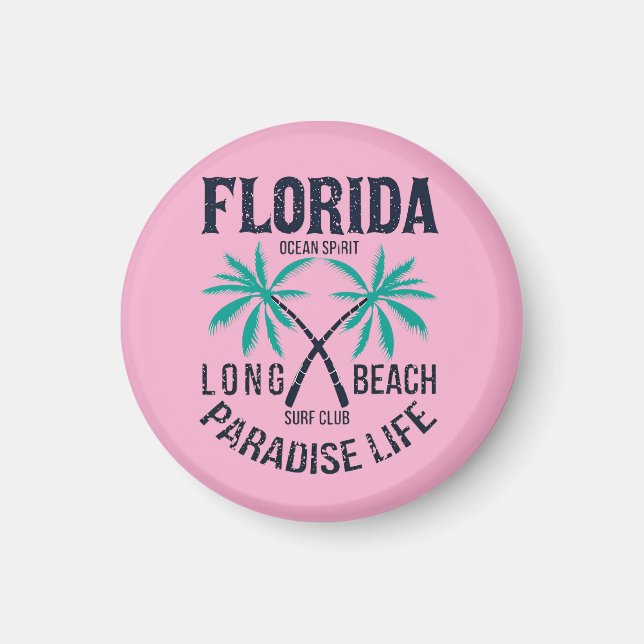 Florida Long Beach Paradise Life Surf Klubb Magnet (Framsidan)
