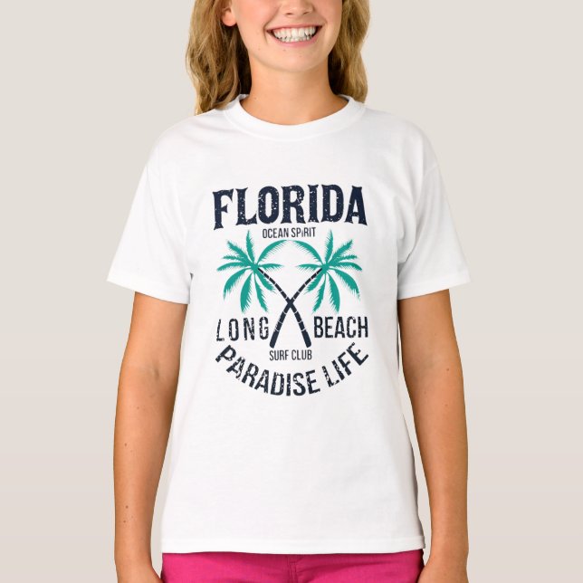 Florida Long Beach Paradise Life Surf Klubb T Shirt (Framsida)