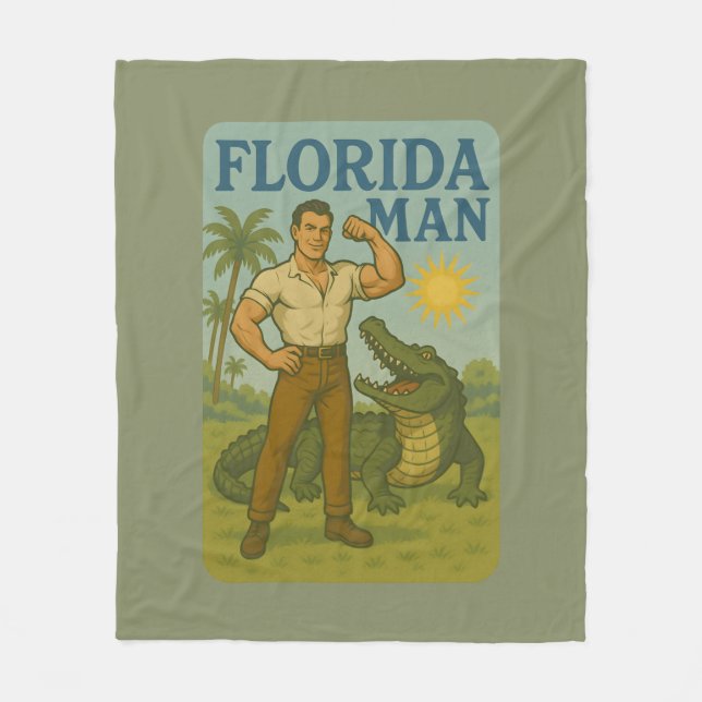 Florida Man Alligator Friend - Funny Retro Coastal Fleecefilt (Framsidan)