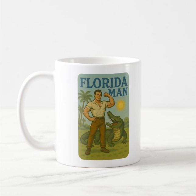 Florida Man Alligator Vän Rolig Retro Kust Kaffemugg (Vänster)