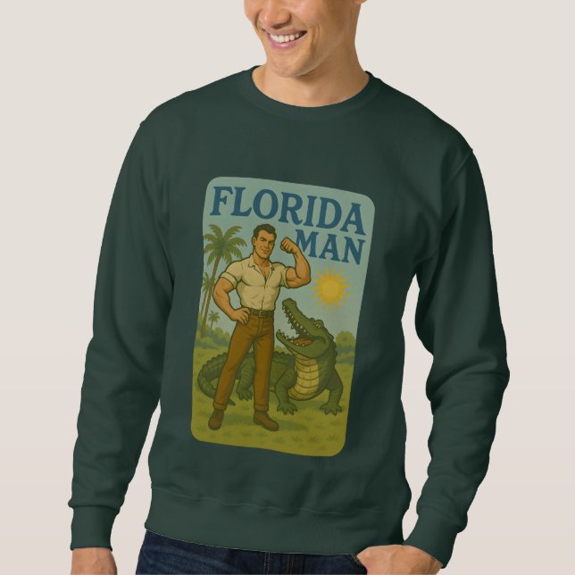 Florida Man Alligator Vän | Rolig Retro Kustlinje Lång Ärmad Tröja (Framsida)