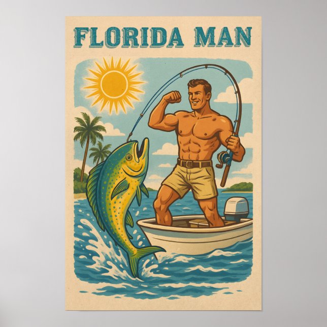 Florida Man - Coastal Fisherman -Retro Fishing Art Poster (Framsidan)