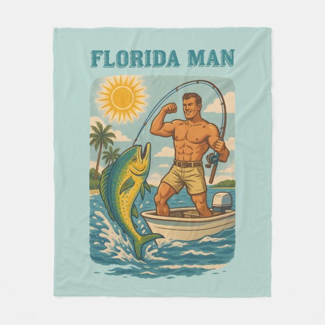 Florida Man -Coastal Fishing Boat- Retro Fisherman Fleecefilt (Framsidan)