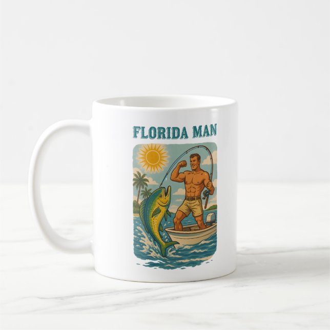 Florida Man -Coastal Fishing Boat- Retro Fisherman Kaffemugg (Vänster)