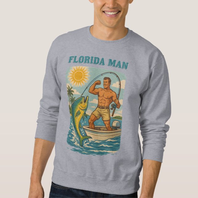 Florida Man -Coastal Fishing Boat- Retro Fisherman Lång Ärmad Tröja (Framsida)