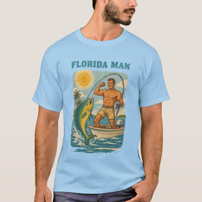Florida Man -Coastal Fishing Boat- Retro Fisherman T Shirt (Framsida)