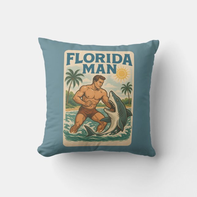 Florida Man Coastal Shark Wrestler - Retro Beach Kudde (Framsida)