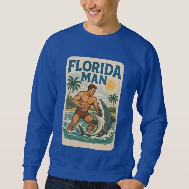 Florida Man Coastal Shark Wrestler - Retro Beach Lång Ärmad Tröja (Framsida)