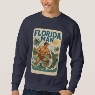 Florida Man Hajkamps   Retro Grafisk Strand Lång Ärmad Tröja