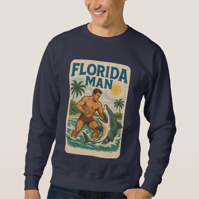 Florida Man Hajkamps | Retro Grafisk Strand Lång Ärmad Tröja (Framsida)