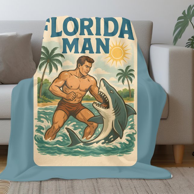 Florida Man Hajp wrestlare Rolig Retro Strandliv Fleecefilt (Skapare uppladdad)