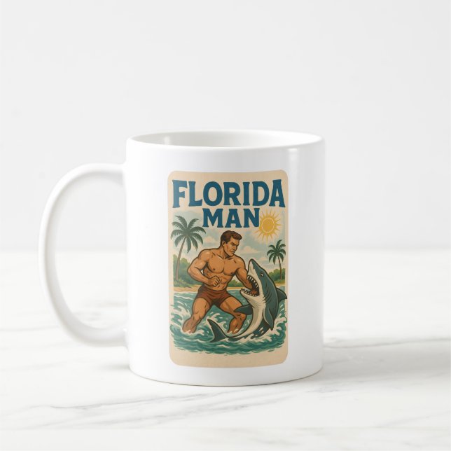 Florida Man Kusthajkkämpe | Retro strand Kaffemugg (Vänster)