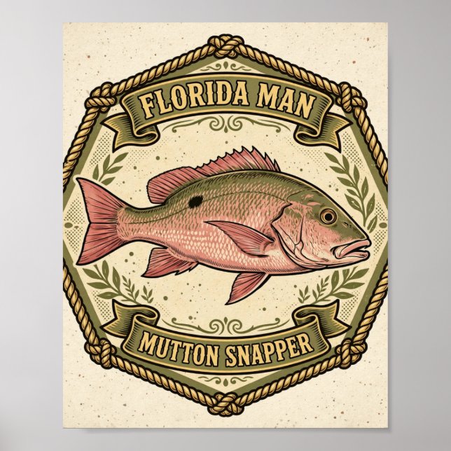 Florida Man Mutton Snapper Märkes Fisk Poster (Framsidan)