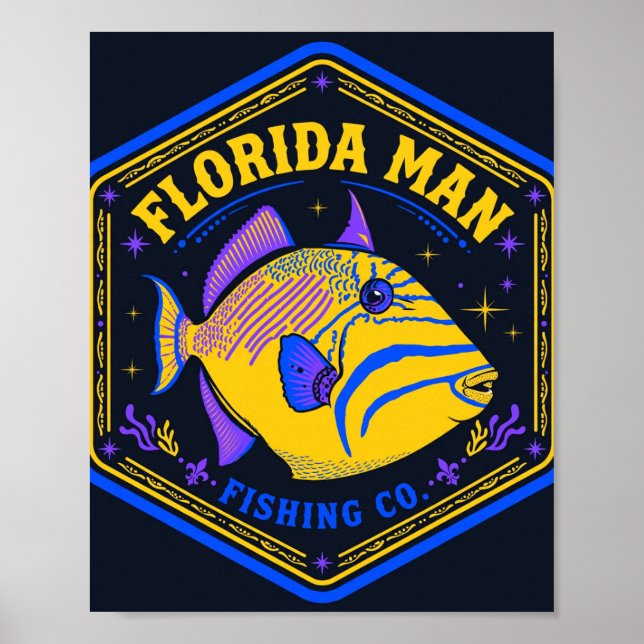 Florida Man Queen Triggerfish Märke Fiske Konst Poster (Framsidan)