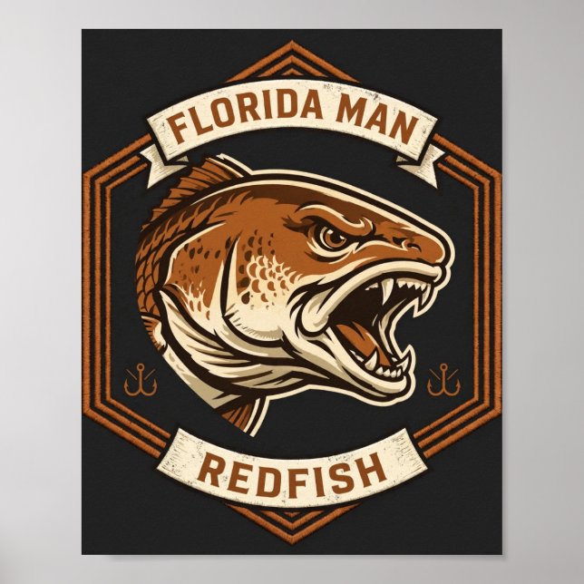 Florida Man Rödfisk Kopparmärke Fiskeposter Poster (Framsidan)