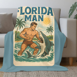 Florida Man Shark Wrestler Funny Retro Beach Life Fleecefilt