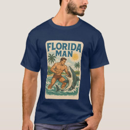 Florida Man Shark Wrestling | Retro Graphic Beach T Shirt