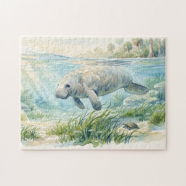 Florida Manatee Akvarell Pussel (Horisontell)