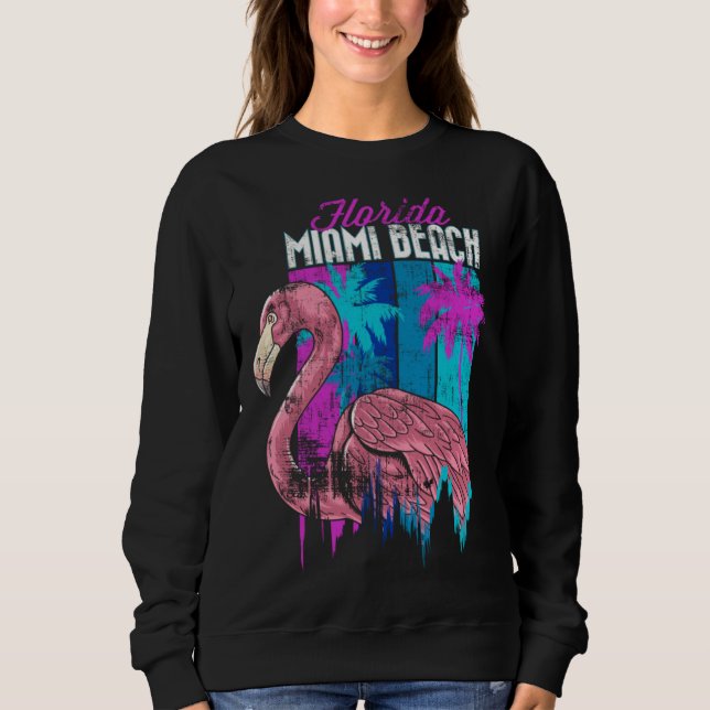 Florida Miami Beach Retro Flamingo Palm Trees Vapo T Shirt (Framsida)