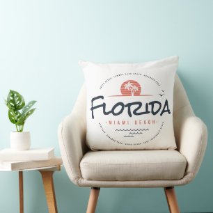 Florida Miami Beach Retro Solnedgång Palm Tropisk Kudde