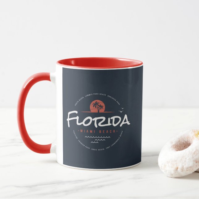 Florida Miami Beach Retro Solnedgång Palm Tropisk  Mugg (Med munk)