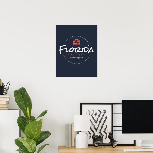 Florida Miami Beach Retro Solnedgång Palm Tropisk  Poster (Hemmakontoret)