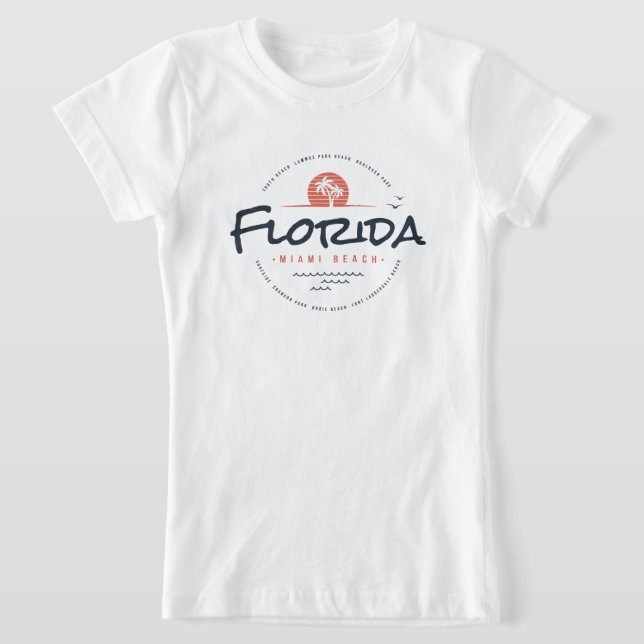 Florida Miami Beach Retro Solnedgång Palm Tropisk  T Shirt (Laydown)