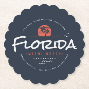 Florida Miami Beach Retro Solnedgång Palm Tropisk Underlägg Papper