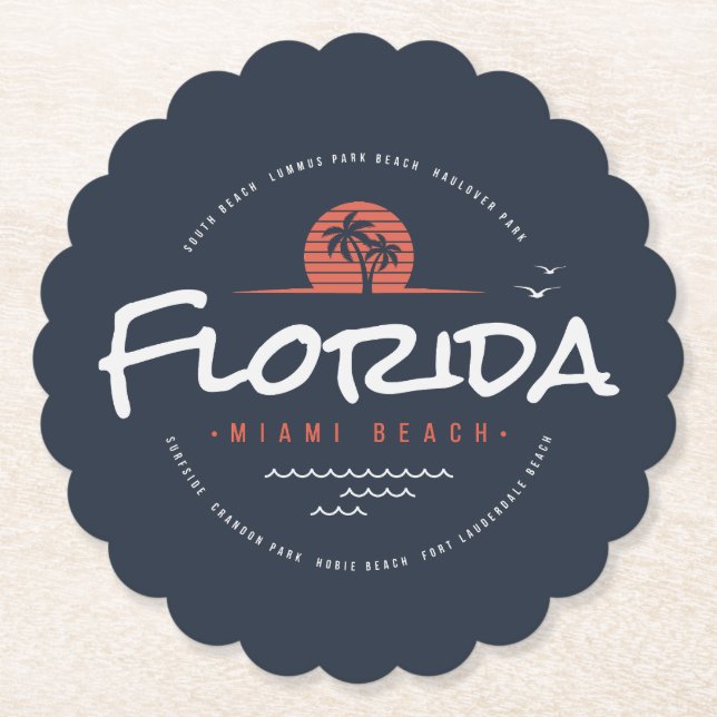 Florida Miami Beach Retro Solnedgång Palm Tropisk  Underlägg Papper (Framsida)