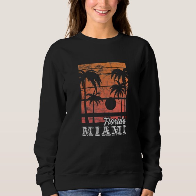 Florida Miami Sunset Handflatan Träd Beach Summer  T Shirt (Framsida)