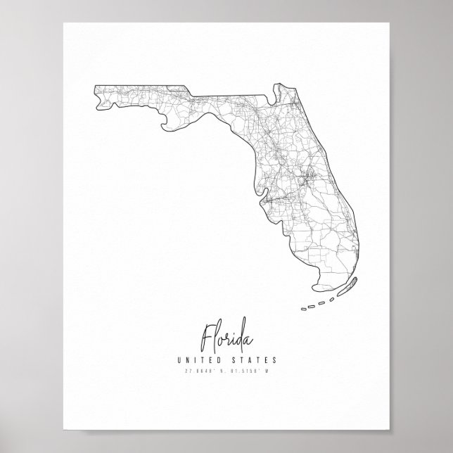 Florida Minimal Street Karta Poster (Framsidan)