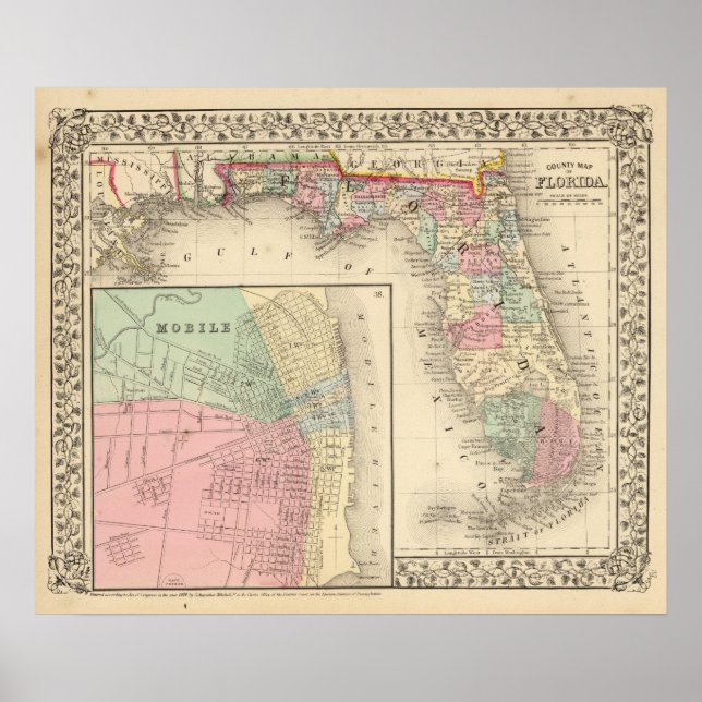 Florida, Mobile Karta av Mitchell Poster (Framsidan)