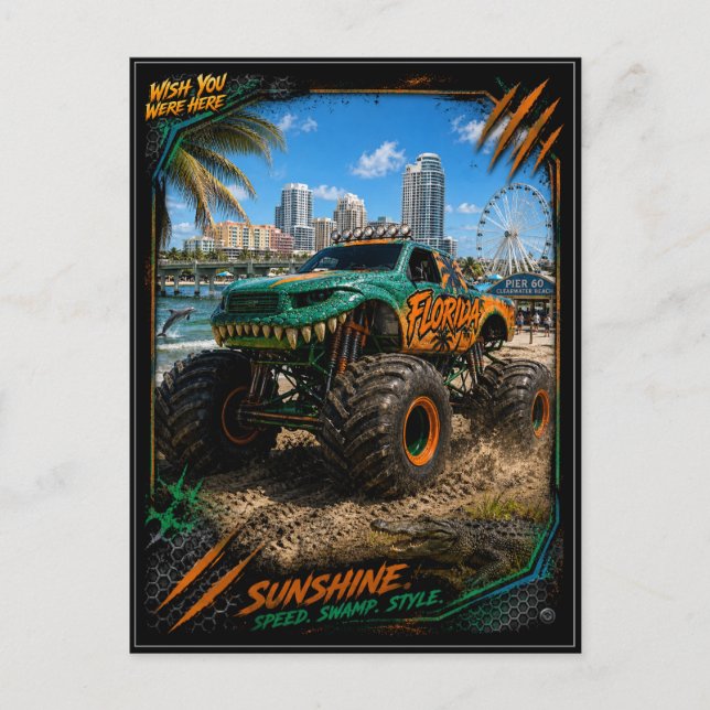 Florida Monster Truck Terrängkonst Vykort (Framsida)
