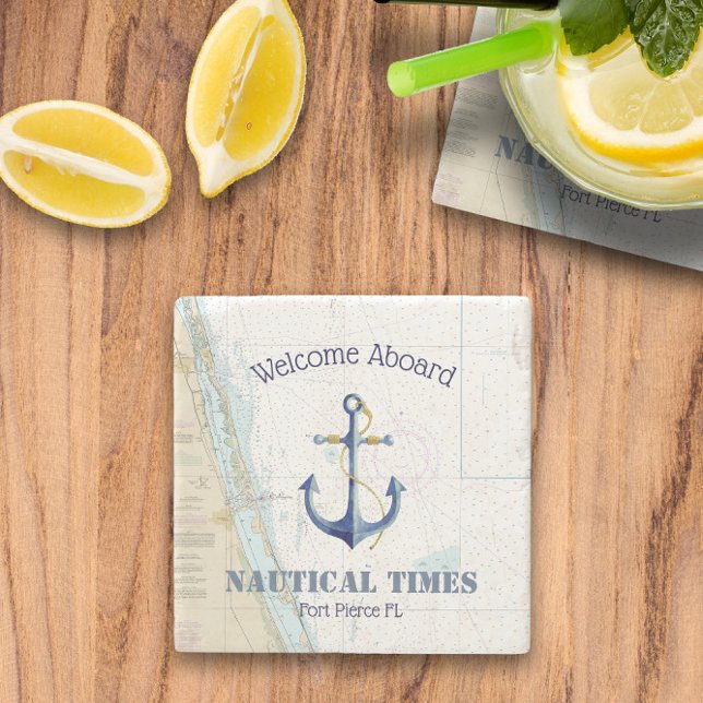 ⚓ Florida Nautical Boat Namn + Welcome Aboard Stenunderlägg (⚓ Florida Nautical Boat Name + Welcome Aboard Stone Coaster
)