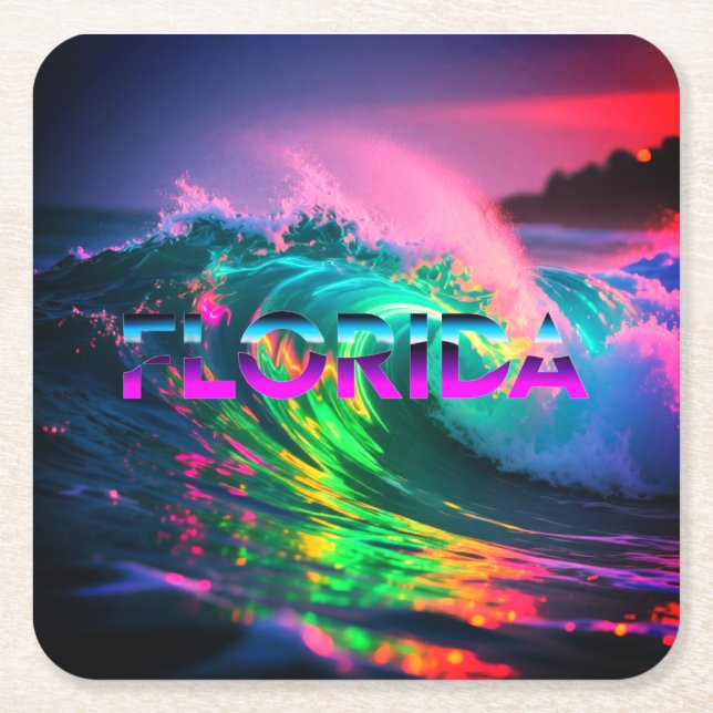 Florida – Neonvågvy Underlägg Papper Kvadrat (Framsidan)