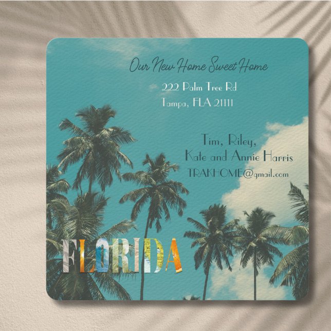 Florida New Home Change of Adress vycard Kort (Moving to Florida? Send your friends and family a beautiful personalized announcement!)