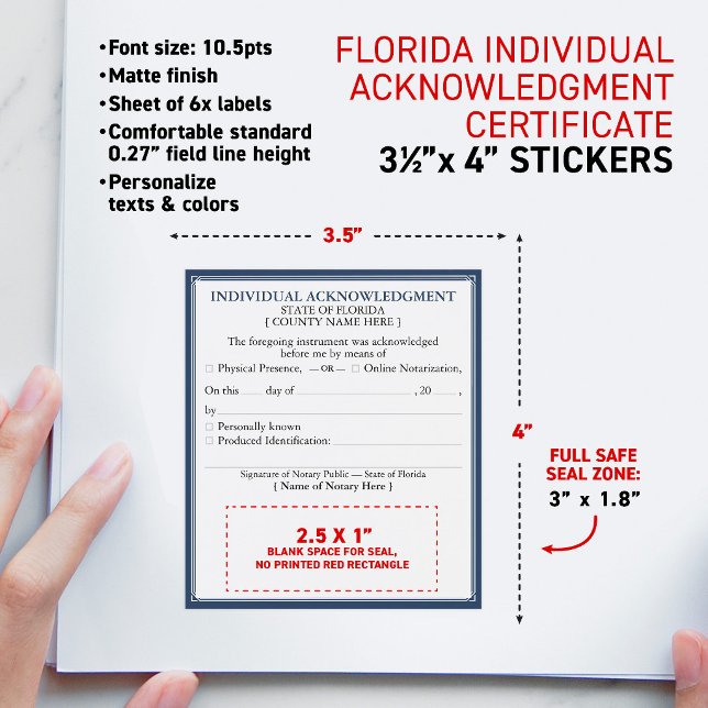 FLORIDA Notariatsbevis för erkännande 3,5x4" Vinflaska Etikett (Elegant (FL) Florida-compliant notary 6x Stickers for Notary individual Acknowledgment certificates)