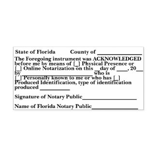 Florida Notary Acknowledgment Självbläckande stämp Självfärgande Stämpel