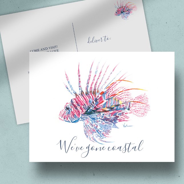 Florida Ny adress Cards Vattenfärgstropiska fiskar Vykort (New address cards watercolor lion fish art by Victoria Grigaliunas Do Tell A Belle)