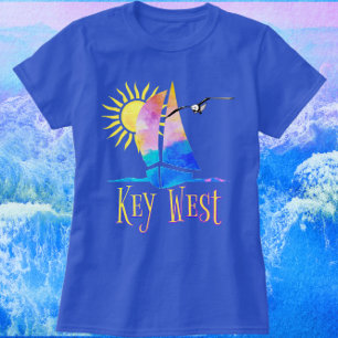 Florida Nyckel Väster Watercolor Sailboat och Suns T Shirt