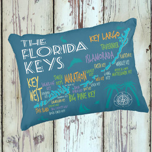 Florida Nycklar färglöst karta med namn på ön Prydnadskudde