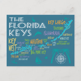 Florida Nycklar Karta med färgad ö namn Vykort