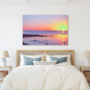 Florida Nycklar Nyckel Väster Sunset med Fiskmås Canvastryck
