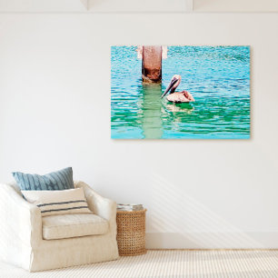 Florida Nycklar Pelican Ocean Dock Scene Canvastryck